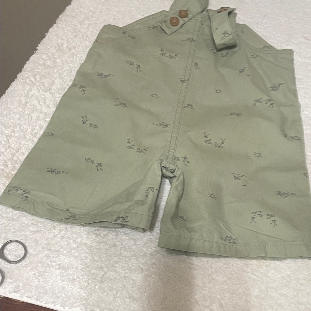 Carter's Dark Denim and Light Green Overalls - Picture 3 of 7